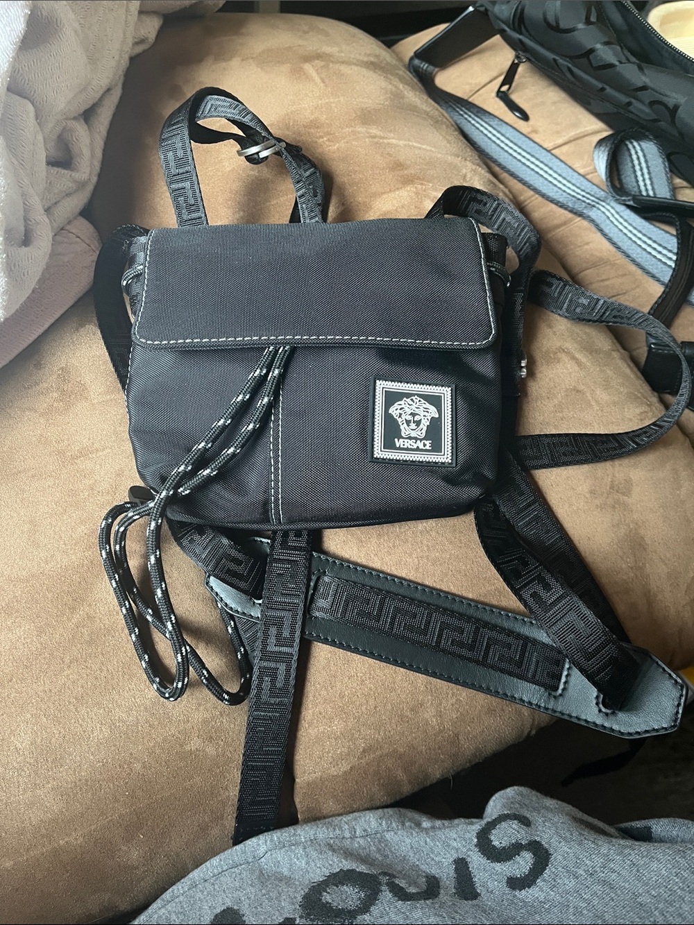 Versace Black Men's Belt/Shoulder Bag with Medusa Patch